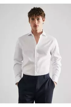 Хлопковая рубашка приталенного кроя Mango, синий