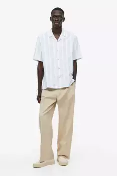 Хлопковая рубашка regular fit с широким воротником H&M, синий