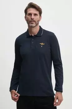 Хлопковая рубашка с длинным рукавом Aeronautica Militare, темно-синий