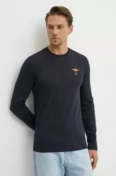 Хлопковая рубашка с длинным рукавом Aeronautica Militare, темно-синий