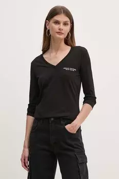 Хлопковая рубашка с длинным рукавом Armani Exchange, черный