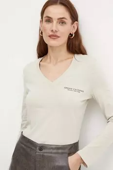 Хлопковая рубашка с длинным рукавом Armani Exchange, бежевый