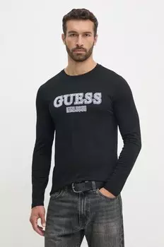 Хлопковая рубашка с длинным рукавом Guess, черный