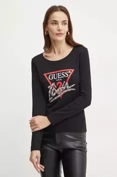Хлопковая рубашка с длинным рукавом Guess, черный