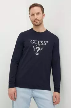 Хлопковая рубашка с длинным рукавом Guess, темно-синий