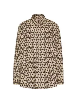 Хлопковая рубашка с длинным рукавом и принтом Toile Iconographe Valentino, бежевый