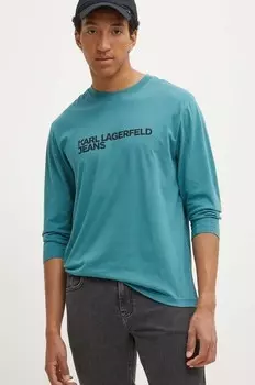 Хлопковая рубашка с длинным рукавом Karl Lagerfeld Jeans, бирюзовый