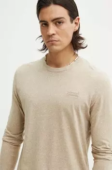 Хлопковая рубашка с длинным рукавом Superdry, бежевый