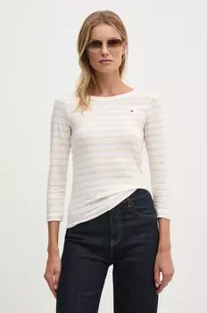 Хлопковая рубашка с длинным рукавом Tommy Hilfiger, бежевый