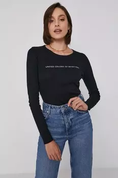 Хлопковая рубашка с длинным рукавом United Colors of Benetton, черный