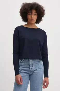 Хлопковая рубашка с длинным рукавом United Colors of Benetton, темно-синий