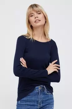 Хлопковая рубашка с длинным рукавом United Colors of Benetton, темно-синий