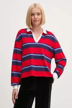 Хлопковая рубашка с длинным рукавом United Colors of Benetton, красный