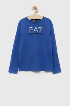 Хлопковая рубашка с длинными рукавами для мальчиков и девочек EA7 Emporio Armani, синий