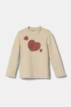 Хлопковая рубашка с длинными рукавами для мальчиков и девочек United Colors of Benetton, бежевый