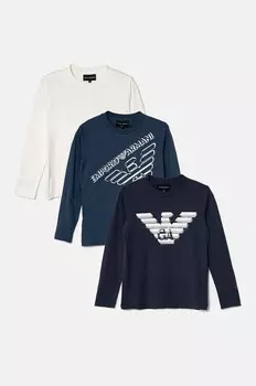 Хлопковая рубашка с длинными рукавами Emporio Armani для мальчиков и девочек, темно-синий