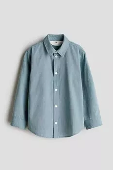 Хлопковая рубашка с длинными рукавами H&M, бирюзовые