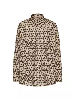 Хлопковая рубашка с длинными рукавами и принтом Toile Iconographe Valentino Garavani, черный