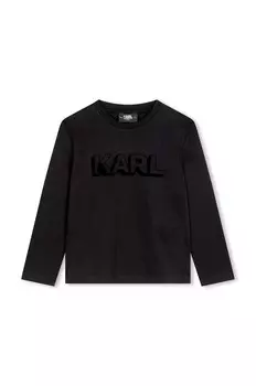 Хлопковая рубашка с длинными рукавами Karl Lagerfeld для мальчиков, черный