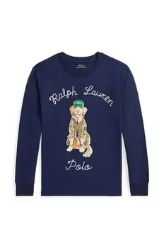Хлопковая рубашка с длинными рукавами Polo Ralph Lauren для мальчиков, темно-синий