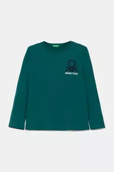 Хлопковая рубашка с длинными рукавами United Colors of Benetton для мальчиков, бирюзовый