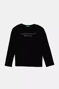 Хлопковая рубашка с длинными рукавами United Colors of Benetton для мальчиков, черный