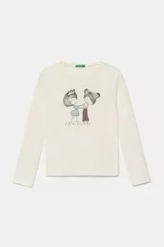 Хлопковая рубашка с длинными рукавами United Colors of Benetton для мальчиков, бежевый