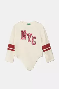 Хлопковая рубашка с длинными рукавами United Colors of Benetton для мальчиков, бежевый