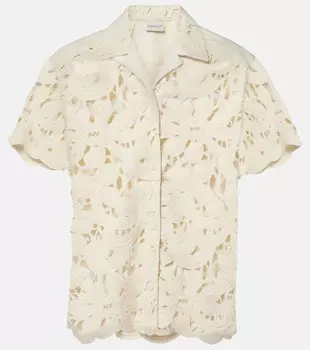Хлопковая рубашка с добавлением синтетики, вязаная крючком Moncler, 060 - White