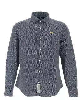 Хлопковая рубашка с графическим принтом La Martina, синий