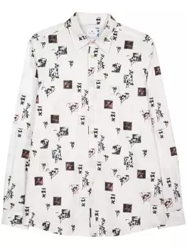 Хлопковая рубашка с графическим принтом PS Paul Smith, белый