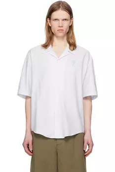 Хлопковая рубашка с кэмп-воротником и короткими рукавами Ami Paris, мультиколор