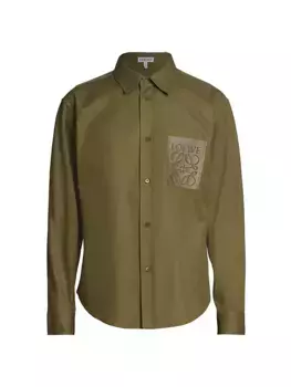 Хлопковая рубашка с карманами и логотипом Loewe, темно-зеленый