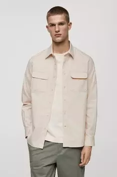 Хлопковая рубашка с карманами с клапанами Mango, бежевый