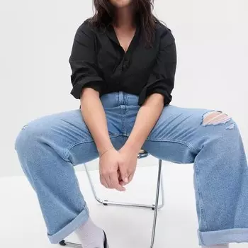 Хлопковая рубашка с карманом Gap, черный