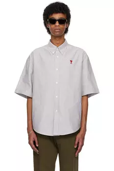 Хлопковая рубашка с коротким рукавом и прямым кроем Ami Paris, цвет loden