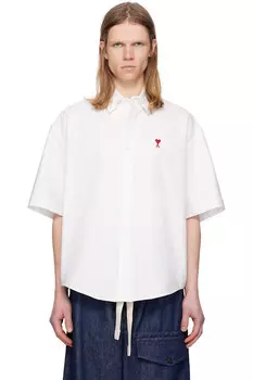 Хлопковая рубашка с коротким рукавом и прямым кроем Ami Paris, белый
