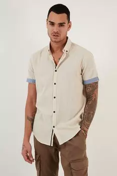 Хлопковая рубашка с коротким рукавом и воротником на пуговицах CF21S112546 Buratti, экрю