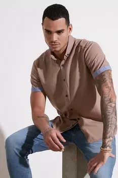 Хлопковая рубашка с коротким рукавом и воротником на пуговицах CF21S112546 Buratti, бежевый