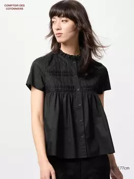 Хлопковая рубашка с коротким рукавом Uniqlo, цвет 09 черный