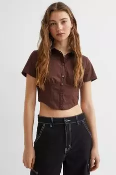 Хлопковая рубашка с короткими рукавами H&amp;M, коричневый