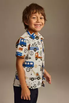 Хлопковая рубашка с короткими рукавами H&M, белый