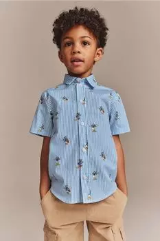 Хлопковая рубашка с короткими рукавами H&M, синий