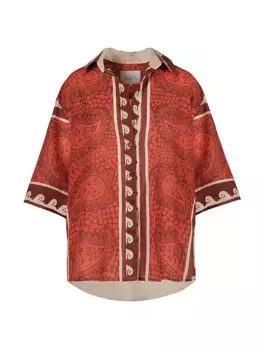 Хлопковая рубашка с короткими рукавами и принтом Johanna Ortiz, красный
