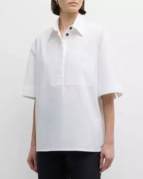 Хлопковая рубашка с короткими рукавами и воротником Jil Sander, цвет Optic White
