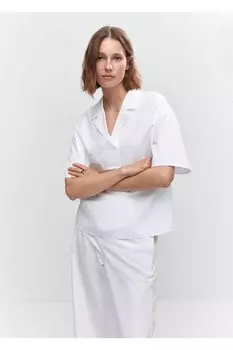 Хлопковая рубашка с короткими рукавами Mango, белый