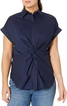 Хлопковая рубашка с короткими рукавами Petite с заворотом спереди LAUREN Ralph Lauren, цвет French Navy