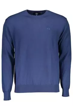 Хлопковая рубашка с круглым вырезом и вышивкой логотипа La Martina, синий