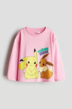 Хлопковая рубашка с мотивом H&M, розовый