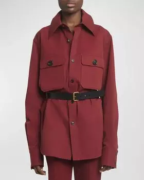 Хлопковая рубашка с нагрудным карманом и воротником Saint Laurent, цвет Fuxiablk